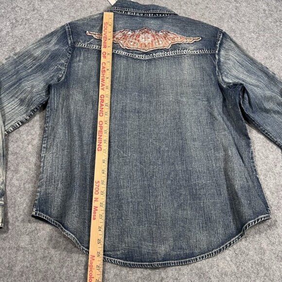 NWT Harley-Davidson Women's Lighweigt Denim Roll-Tab Sleeve Shirt Embroidered XL - Picture 6 of 7